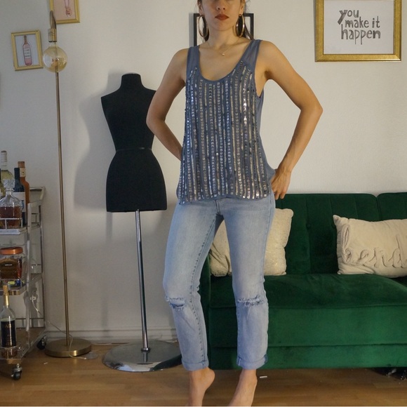 Babakul Blue Embellished Sleeveless Top Scoop Neckline Size XS - Picture 2 of 7